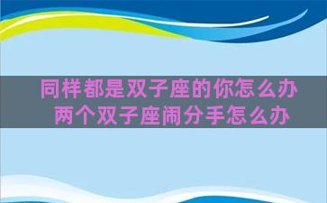 同样都是双子座的你怎么办 两个双子座闹分手怎么办